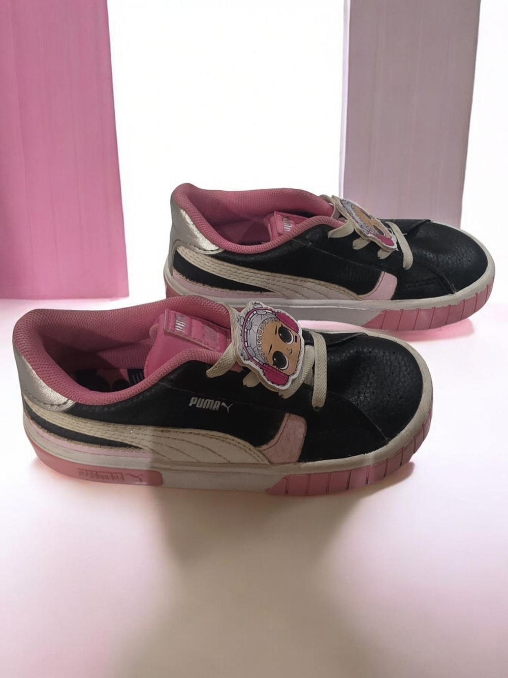 Puma Kids Black, Pink & Cream Low-Top Sneakers with Character Charm